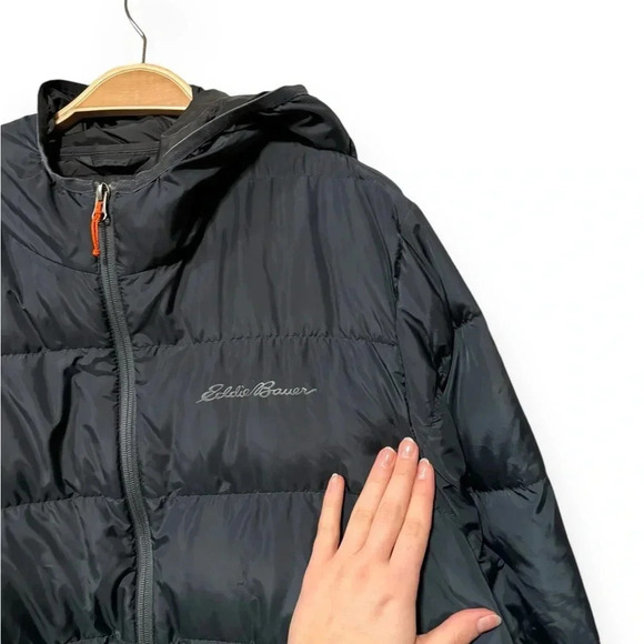 Eddie Bauer Men's Hooded Navy Blue Down Feather Puffer Coat Jacket Size Large - Picture 4 of 6